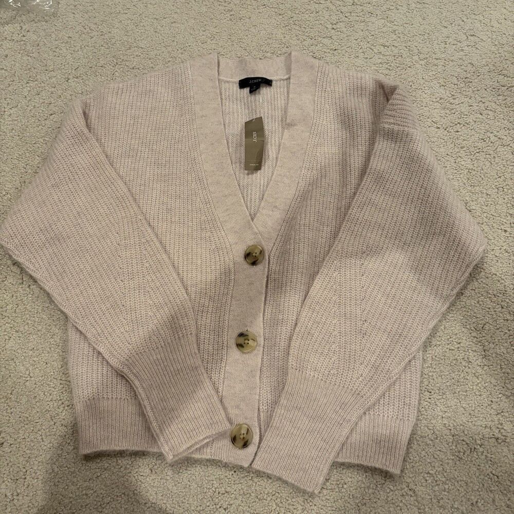 NWT J Crew Cardigan Sweater Women's Ribbed V-Neck Alpaca Wool Blend Beige Small